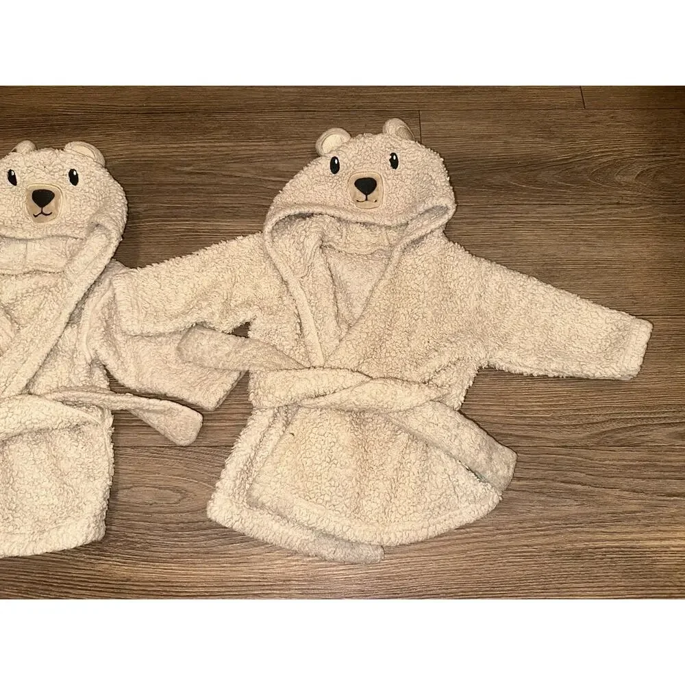 Hudson Baby Cozy Bear Plush Bathrobe 2 Piece Set Baby Size 0-9 Months